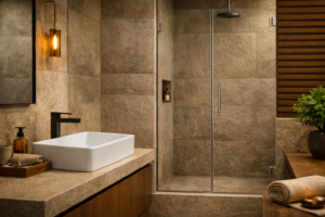 Texturas naturais no banheiro